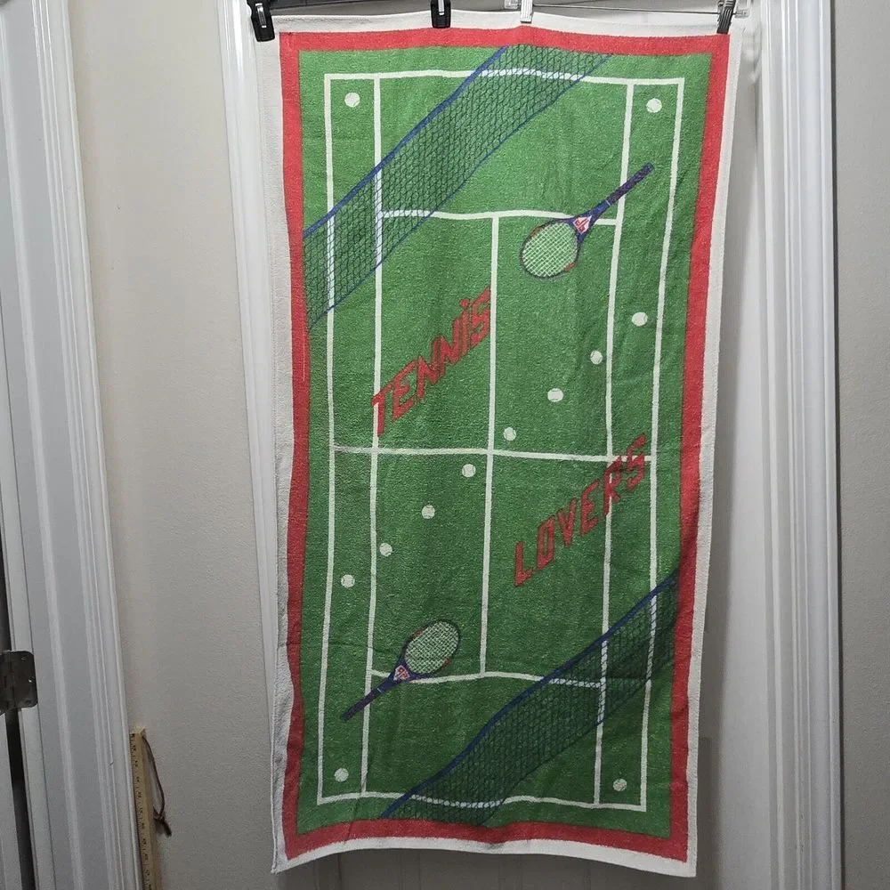 Vintage Tennis Beach Towel Cotton‎ 28x50 Island Fun 1980s